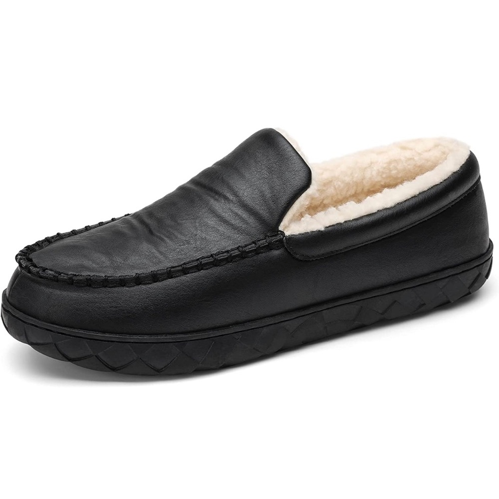 Men's Black Moccasin Slippers Size 9